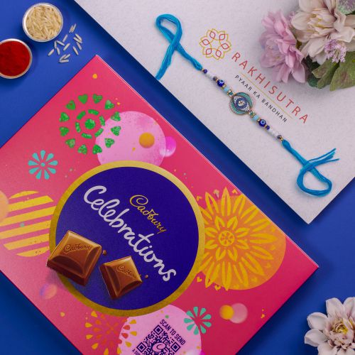 Premium Evil Eye Rakhi N Cadbury Celebrations Combo