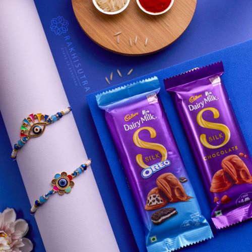 Premium Evil Eye Rakhi Set N Cadbury Silk Combo