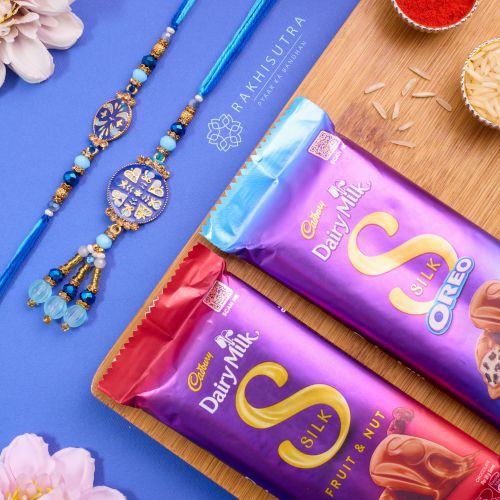 Classic Kundan Bhai Bhabhi Rakhi N Cadbury Silk Combo