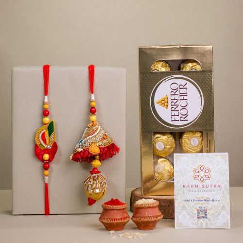 Elegant Zardosi Bhaiya Bhabhi Rakhi N Rocher Combo