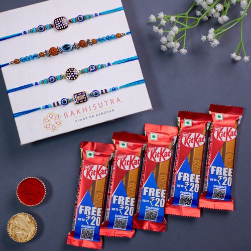 Exclusive Evil Eye Rakhi Set N KitKat Combo