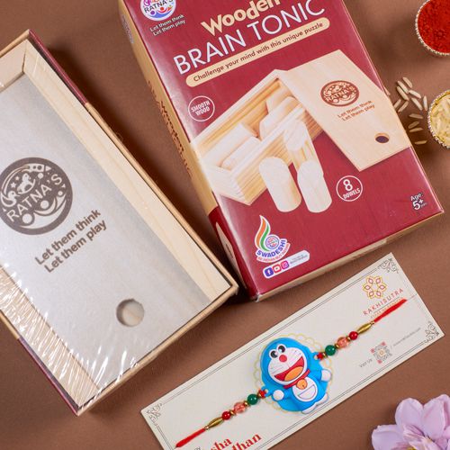 Creative Doraemon Rakhi N Wooden Puzzle Game Combo