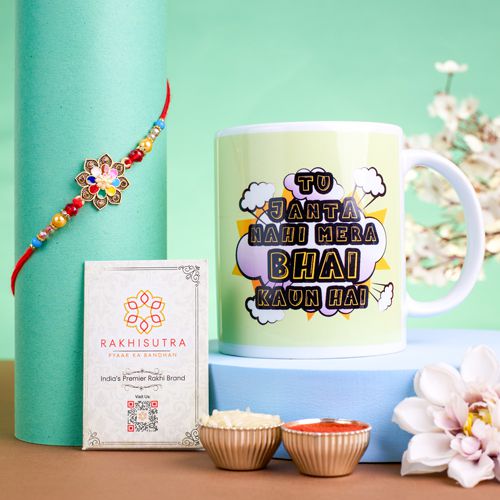 Bro Bond Kundan Rakhi with Mug Combo