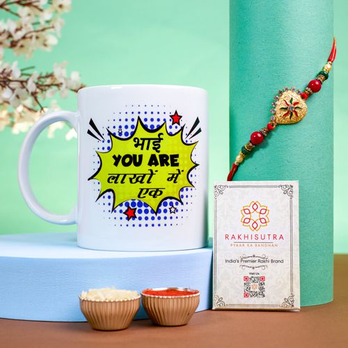 Brotherly Love Kundan Rakhi  N  Mug Combo