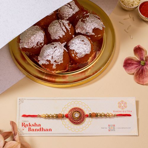 Designer Kundan Rakhi N Ghee Laddu Bliss