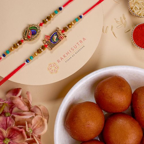 Elegant Kundan Rakhi Duo with Gulab Jamun