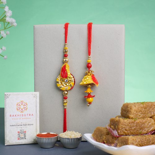 Classic Zardosi Rakhi Set with Milk Cake